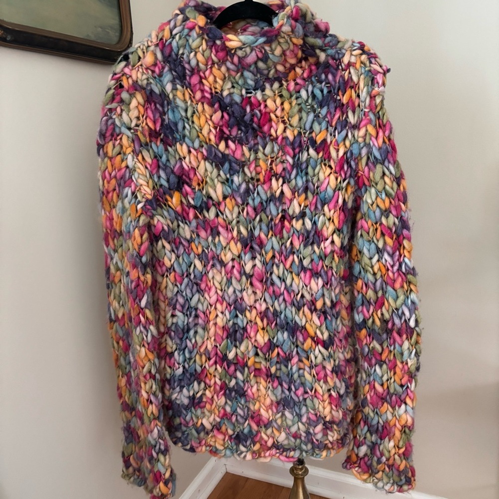 Cooperative Colorful Rainbow Chunky Knit 100% Wool Sweater Size Medium